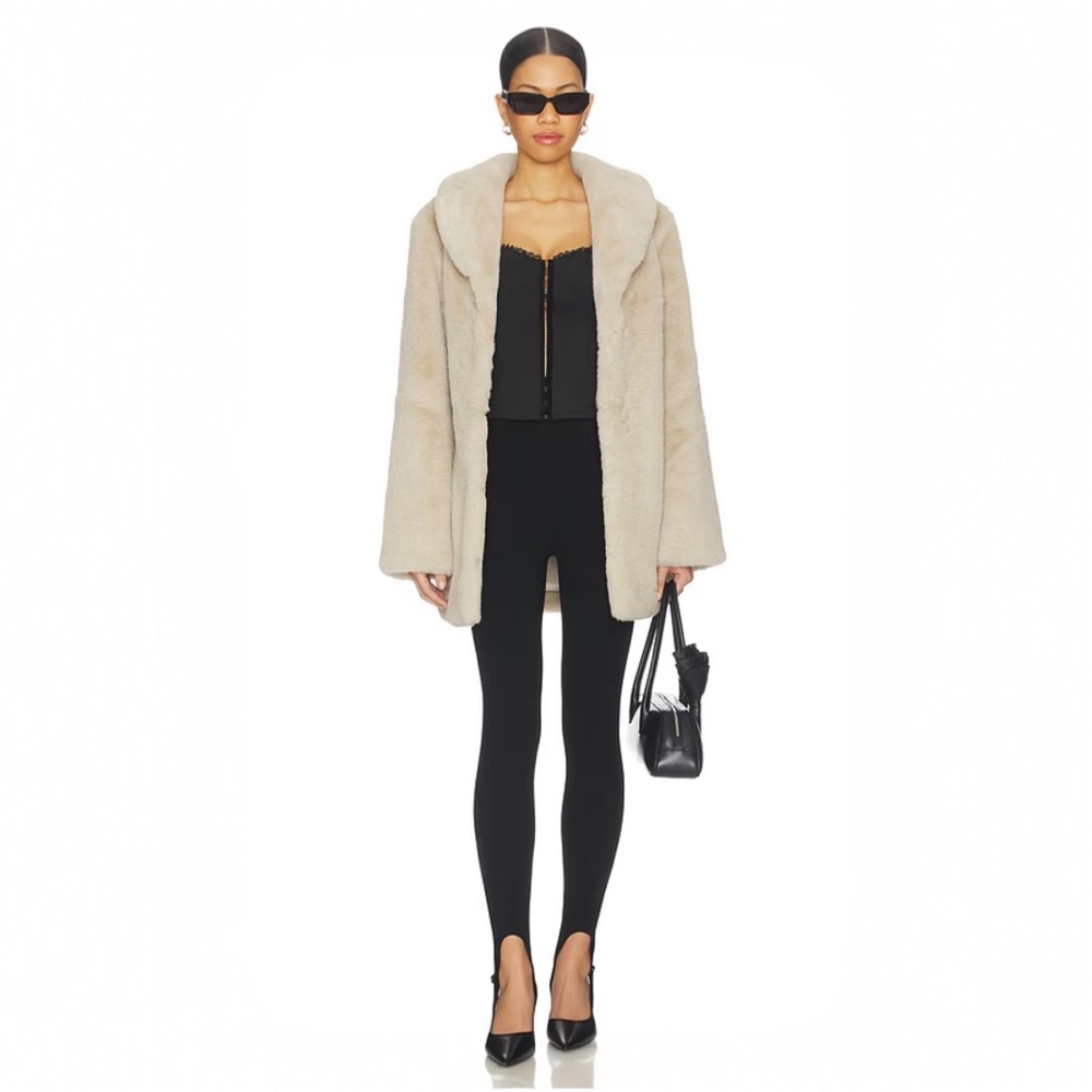 MAJORELLE Tatiana Faux Fur Coat in Oatmilk - Picture 2 of 7
